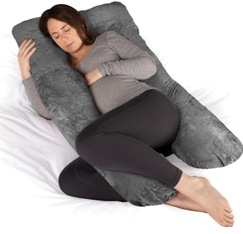 Dreamcatcher Dark Grey Pregnancy Pillow, U Shaped Shredded Memory Foam Maternity Pillow, Full Body Support Pregnancy Pillows for Sleeping, Machine Washable & Removable Velvet Cover