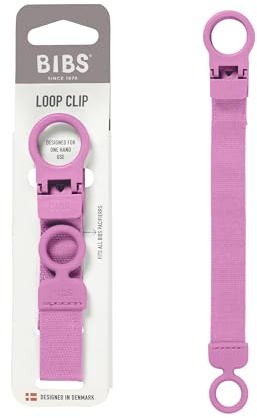 BIBS Napphållare Loop, Passar alla BIBS-nappar, Bubblegum | Säker fastsättning med en hand | Inga fler tappade nappar