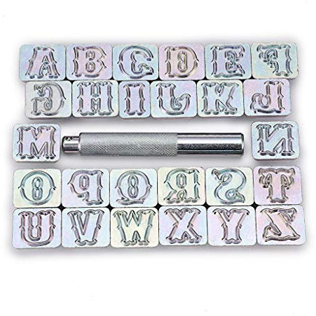IGNPION Sello de letras del alfabeto de cuero de 19 mm, kit de grabado en relieve, herramienta de perforación para llaveros, bolsa y cartera