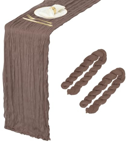 sourcing map 2 Pcs Mocha Brown Cheesecloth Table Runner 10FT 35.4 x 118 Holiday Table Rustic Runner Romantic Gauze Table Decoration for Wedding Birthday Party