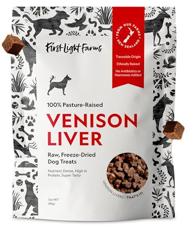 First Light Farms Freeze-Dried Venison Liver Dog Treats | 3oz Bag | 100% Single Ingredient | Free-Range, Pasture-Raised | Nutrient-Dense, High Protein