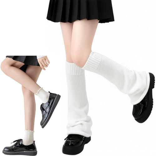 Zimocepuz Scaldamuscoli svasati, Scaldamuscoli e calzini per donne, Scaldamuscoli bianchi stile Y2K, Scaldamuscoli larghi svasati, Accessori per gambe Lolita Harajuku coreani