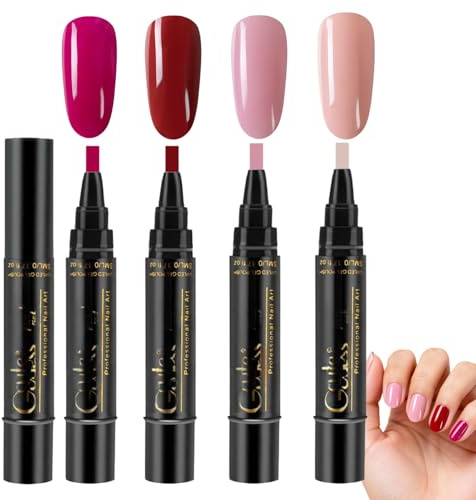 4 PCS Nail Polish Pens Set,3 in 1 Quick Dry Gel Polish Pens with 4 Colors,DIY Nail Varnish Gel Art Markers, No Base Coat Needed,Professional Manicure Nail Tools For Women Girls,Requires UV/LED Lamp