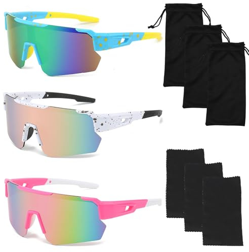 Gafas de Sol Deportivas,3 Piezas Gafas de Ciclismo,Gafas Ciclismo,Gafas Polarizadas,Deportivas Adolescentes,Gafas de Sol Polarizadas,Gafas Bici,para Andar en Bicicleta,Correr,Escalar,Camping