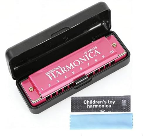 Alwodici Harmonica 10 Hole 20-Tone Harmonica Key Of C Diatonic Mouth Organ With Cleaning Cloth And Case Portable Musical Instrument Gift For Beginners Adult Students Kids Music Lovers (Pink)