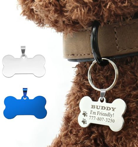 Zegnuem - Medaglietta per cani personalizzata, medaglietta per cani con incisione (Devi scolpirlo da solo) ciondolo per collare cane, medaglietta in acciaio inossidabile a forma di osso per cani