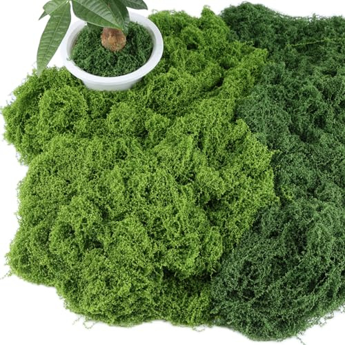 Acual Artificial Moss 200g, Artificial Fake Green Lichen Plants,2Colors | Dark And Light Green Decorative Moss For Floristry, Landscaping, Model Making, Home Décor And DIY Projects