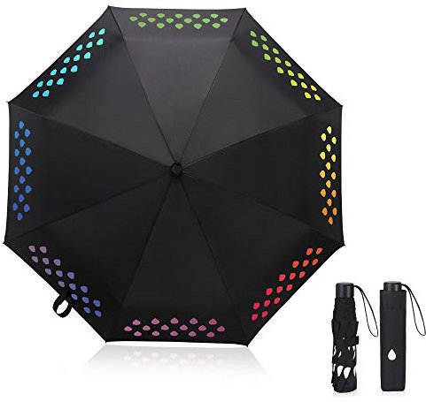 Vicloon Regenschirm, Regenbogen Regenschirm die Farbe wechseln bei Nässe Windfest, Farben-ändernder Regenschirm Beleg-Proof Handle für einfaches Tragen
