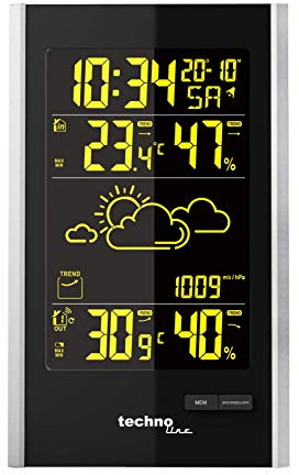Technoline WS9060 moderne Wetterstation inklusive Außensender TX205D-TH, Farbe der Darstellung wählbar Farbe:Schwarz-Silber