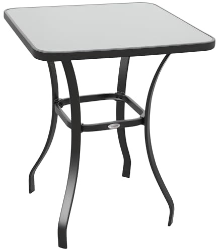 Outsunny Tavolino Moderno Piano in Vetro Temperato da Giardino Esterno Metallo 68.5x68.5x84cm Grigio