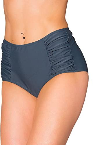 Aquarti Bikinihose Damen mit Hoher Taille und Raffung – Klassische Bikinihosen für Damen in Uni-Farben, Farbe: Graphit, Größe: 44