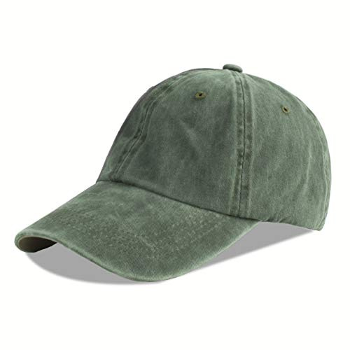 LANGZHEN Unisex Baseball Cap 100% Baumwolle Fits Männer Frauen Washed Denim Einstellbare Papa Hut (Dunkelgrün, One Size)