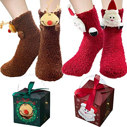 BINXWA calcetines termicos mujer, calcetines regalo, calcetines antideslizantes mujer invierno, calcetines divertidos con caja de regalo - calcetines originales regalitos navideños