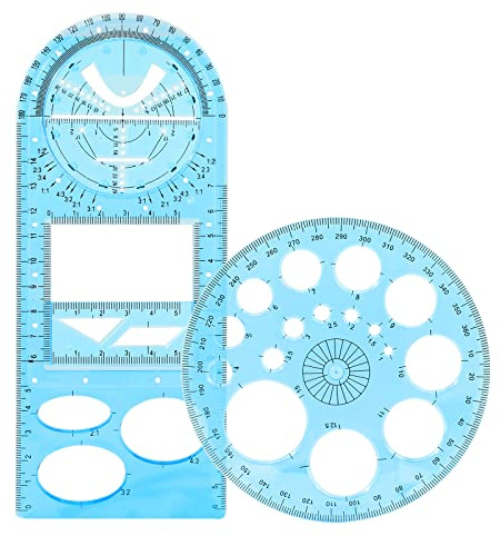 2Pcs Multifunzionale Geometrico Righello Geometric Drawing Template Strumento Di Misurazione Geometrica, Per Disegnare e Disegnare Geometrici Riutilizzabile Per Scuola e Ufficio, Blu