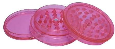 Pink Plastic Herb Grinder 3-Part Magnetic Shark Teeth with Airtight Smell-Proof Stash Storage - 60mm