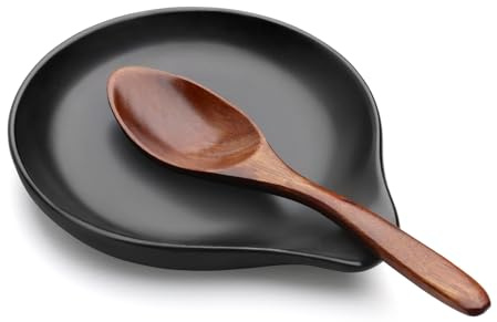 VanlonPro Ceramic Spoon Rest, 5 Inch Spoon Holder for Stove Top, Kitchen Counter, Utensils, Ladle, Coffee Spoons, Cooking spoons, Spatula, Tongs, Heat-Resistant, Housewarming Gifts, Matte Black