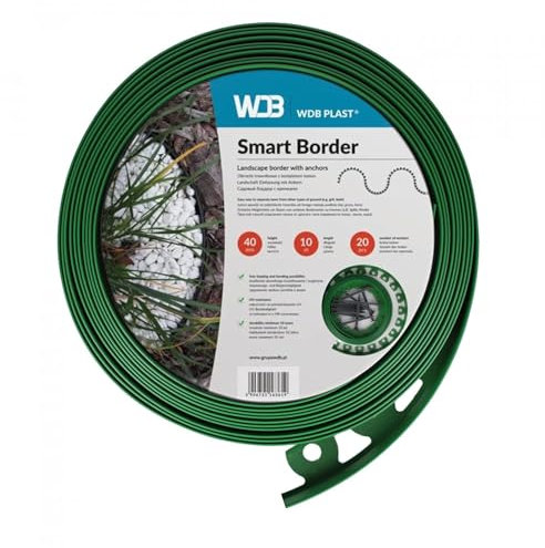 WDB Borde de césped de plástico Flexible - 10 m de Largo 4 cm de Alto - con 20 Clavijas de fijación - Verde