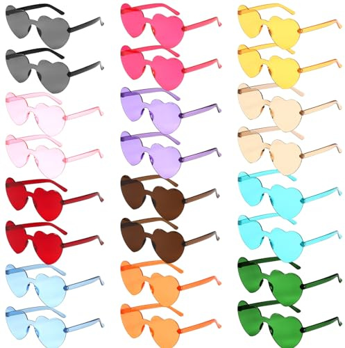 GOMETY 24 gafas de sol con forma de corazón, sin bordes, gafas de sol de color corazón, transparentes, gafas de fiesta en forma de corazón, para carnaval, playa, Navidad, 12 colores