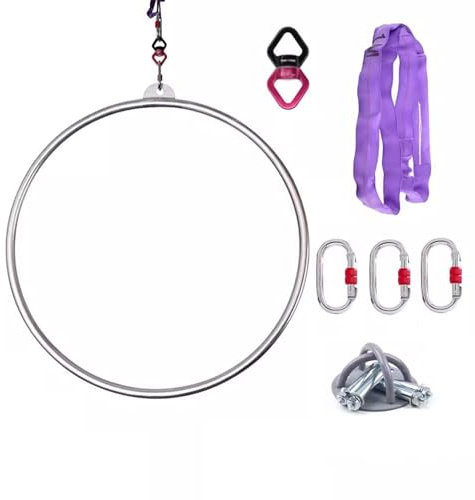 Aro Aéreo de 80/85/90/95/100cm, Aro de Lira de un Solo Punto, Totalmente Probado, Resistencia de 300 Kg/660 LB, Aro de Circo para Danza Aérea, Yoga, Acrobacia, Gimnasia,80cm