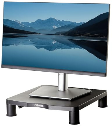 Fellowes Supporto Monitor Everyday – Nero – Regolabile in altezza (3 livelli), ergonomico con gestione cavi – Per PC, laptop, iMac, notebook – Portata max 27 kg
