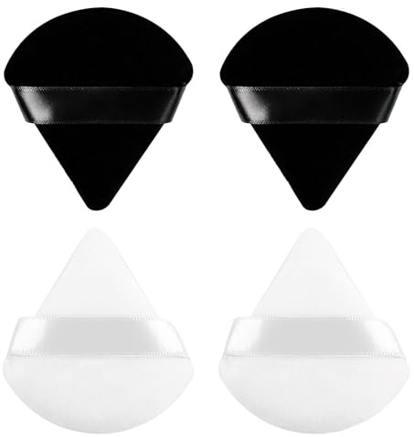 Henyall Powder Puff,Triangle Powder Puffs for Pressed Pówder,Reusable Makeup Púff Triangle Soft Powdér Sponge,Wet Dry Dual-Use Facial Make Up Sponges for Loose/Pressed Foundation (4Pcs Black + White)
