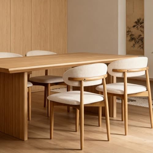 IBffleCN Modern Upholstered Dining Chairs, Beige Fabric Seat with Wooden Legs, Contemporary Kitchen Side Chairs, Set of 2