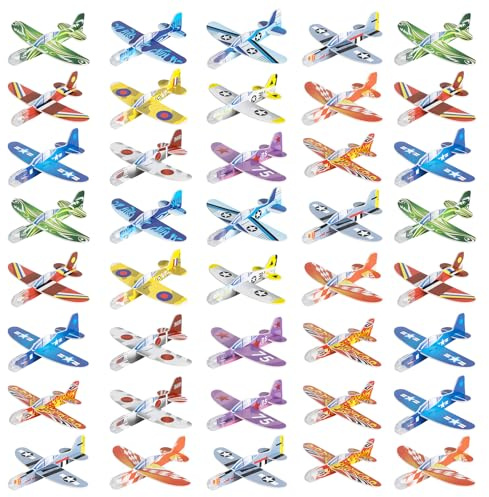 Yaunming 40 stycken frigolitflygplan för barn, flygplansleksaker, frigolitflygplan (9,5 x 10 cm), för födelsedagsfirande och inomhus- och utomhusspel