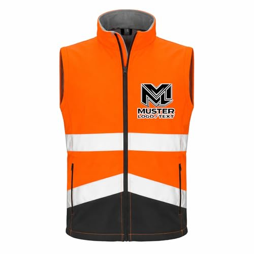 wt24print Herren Softshell Sicherheitsweste personalisierbar mit Logo oder Text, L, Fluorescent Orange/Black