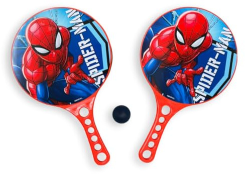 PICOBOX Spider-Man Set de Palas Playa y Pelota para Niños, 2 Palas 21,5x35 cm y Pelota 4 cm, Juego Infantil de Exterior para Playa, Piscina y Aire Libre, Regalo Verano