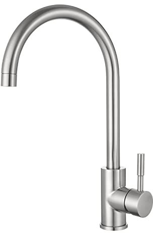 Kitchen Taps Stainless Steel Kitchen Sink Tap Mixer Brushed Nickel Single Lever 360 Swivel Spout Monobloc Mixer Taps for Sink 1 Hole High Arc Hapilife Stainless Steel Faucet Brushed Steel