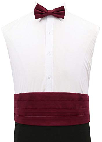 DQT Mens Plain Shantung Pre-Tied Bow Tie & Cummerbund Set - Wedding Tuxedo Formal