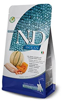 Farmina N&D Ocean Kitten Pellets Katzenfutter(Trockenfutter, mit hochwertigen Vitaminen und natürliche Antioxidantien, ohne Mais, Zutaten: Kabeljau, Garnelen und Honigmelone, Portionsgröße: 5 kg)