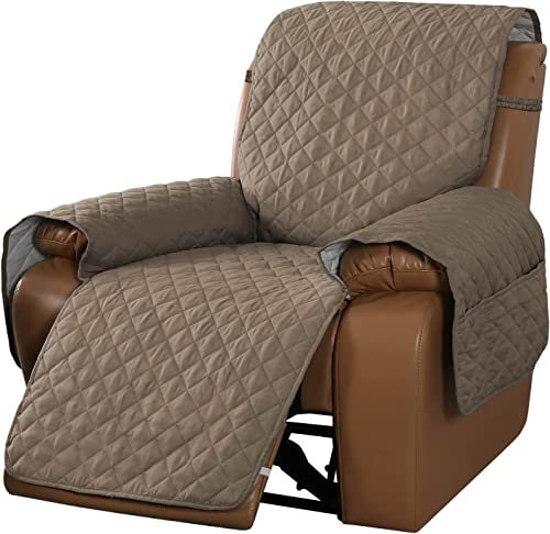 LINGKY Sesselschoner Sesselauflage Relax mit Taschen, Fernsehsessel Schutzbezug Anti-Rutsch, Relaxsessel Bezüg Sesselüberzug für Zuhause mit Kindern und Haustieren Hund (Taupe,1-Sitzer/Stuhl)