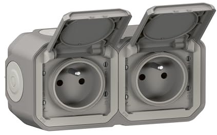 Prise de courant Double précâblée 2x2P+T 16A 250V~ LEGRAND étanche Plexo Gris IP55 IK08 livré complet pour fixation saillie