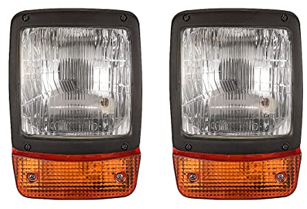 APSMOTIV Conjunto de faros delanteros con lente ámbar/transparente con bombillas de 12 V compatibles con JCB 2CX 3C 3XC 4CX retroexcavadoras cargadoras telescópicas 700/38400