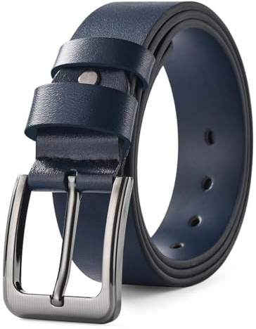 HYCOPROT Cinturón Piel Hombre ,Cinturones de Cuero Para Hombres de 38mm de Ancho, Hebilla de Cinturon Ajustable Para Pantalones Vaqueros de Trabajo Informales (110cm, Azul Marino)