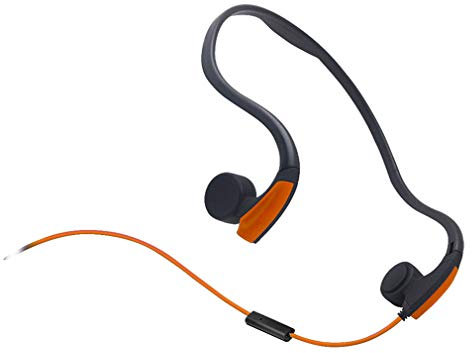 DESAV Auriculares de conducción ósea con Cable, Auriculares de Orejas Abiertas al Aire Libre, Conector de Audio de 3.5 mm, con micrófono de reducción de Ruido para Correr, Deportes,Naranja