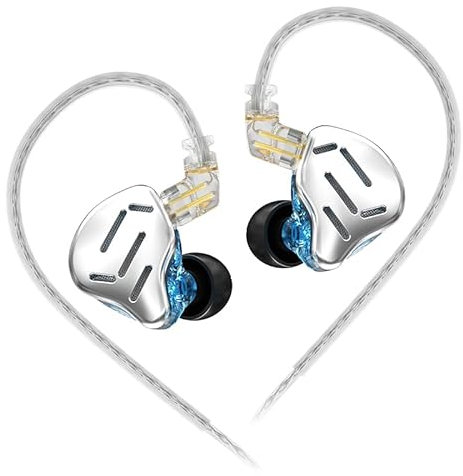 keephifi KZ Zax KZ In Ear Monitor IEM Auriculares con Cable In Ear, 16 Unidades 7BA+1DD IEM, KZ Auriculares HiFi híbrido,Cable de actualización Desmontable Chapado en Plata(Plata, sin microfono)