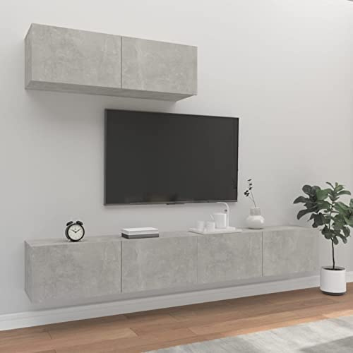 DJEKA 3pz Parete Attrezzata Soggiorno Mobili TV Soggiorno Moderni Sospesi Set di Mobili Porta TV in Legno Multistrato Grigio Cemento