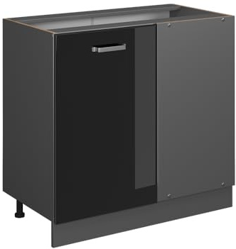 Vicco Eckunterschrank R-Line, Schwarz Hochglanz, 86 cm ohne Arbeitsplatte, zur freien Kombination innerhalb modularer Küchensysteme