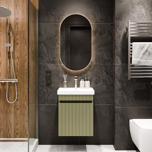 Planetmöbel Cosmia Set di mobili per bagno, lavabo con mobile inferiore, 50 x 60 x 35 cm, in ceramica, verde menta, con cassetto