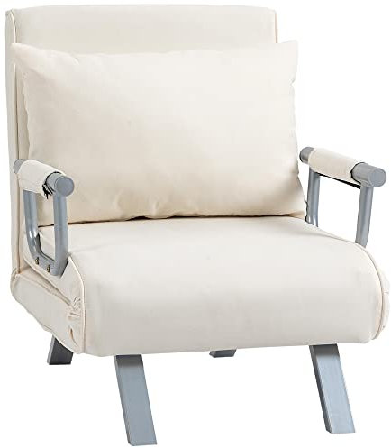 HOMCOM 3 in 1 Schlafsessel Klappbar Schlafsofa mit Bettfunktion Verstellbarer Rückenlehne Kissen Gästebett in Samtoptik, Relaxsessel Klappsessel für Wohnzimmer Schlafzimmer 65 x 69 x 80 cm Cremeweiß