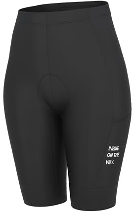 INBIKE vadderade cykelshorts kvinnor 3D vadderad med fickor snabbtorkande sommar UV-skydd hög midja halkskydd MTB CJ310, Svart, S Smal Kort