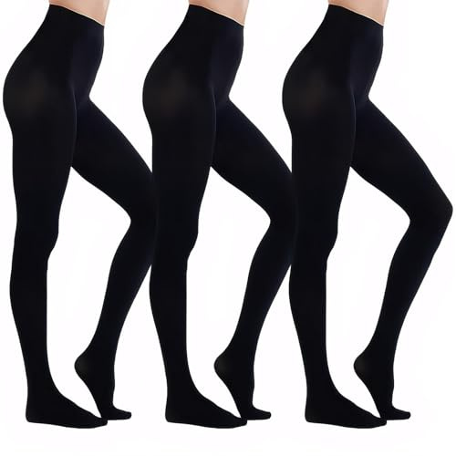 Warm & Tummy-Control Black Opaque Tights - 80 Denier, One-Size-Fits-All Design, Suitable for Autumn & Winter