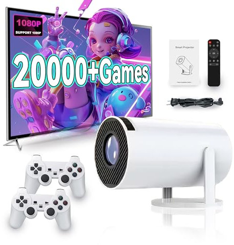 Portable Mini Projector with 2 Gamepad, X30 130 Inch Outdoor Video Game Console Projector with Classic Game 20000+, 4K Screen Theater Movie Projector Support WiFi, Bluetooth with Controller