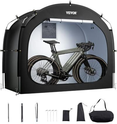 VEVOR Abri à Vélo pour 3-4 Vélos Tente de Rangement Spacieuse Étanche, Fenêtre Ventilée, Poteaux Fibre de Verre, Double Fermeture Éclair, Tissu Oxford, Porte Simple, Facile à Installer, pour Extérieur