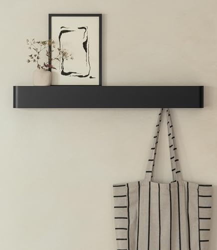 Kazai. Wandgarderobe 'Tone' | Moderne Garderobe mit versteckten Jackenhaken und Ablage | Design Flur-Garderobenleiste aus Metall | Hakenleiste Wand-Montage | Schwarz