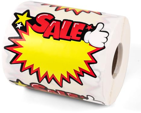 Tinoaly 500 Uds Starburst Pegatinas de Oferta, 10x7,5cm Impermeables Etiquetas de Precios Autoadhesivas Grabables Blanco Etiquetas para Venta para Garaje Tiendas y Organización Inventario