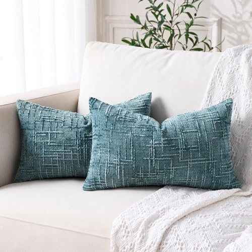 Housse Coussin 50x30 Décoratif Housse Coussin Rectangulaire Bleu Canard Chenille Moelleux Boheme Moderne Taie Oreiller 30x50 Lombaire Doux pour Décoration Maison Deco Salon Canapé Café Chambre Lot 2