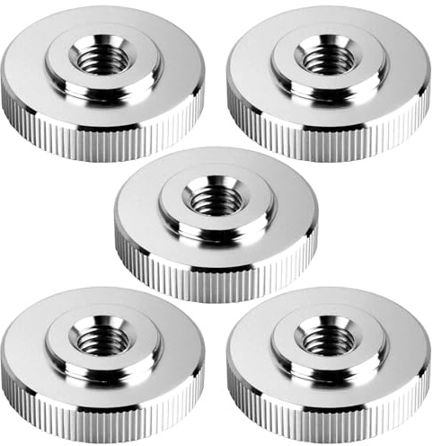 5 Piezas M6-DIN 467 Tuercas Moleteadas de Cabeza Planas, Acero Inoxidable, a Mano Apriete las Tuercas de Ajuste Redondas (Agujero Pasante)